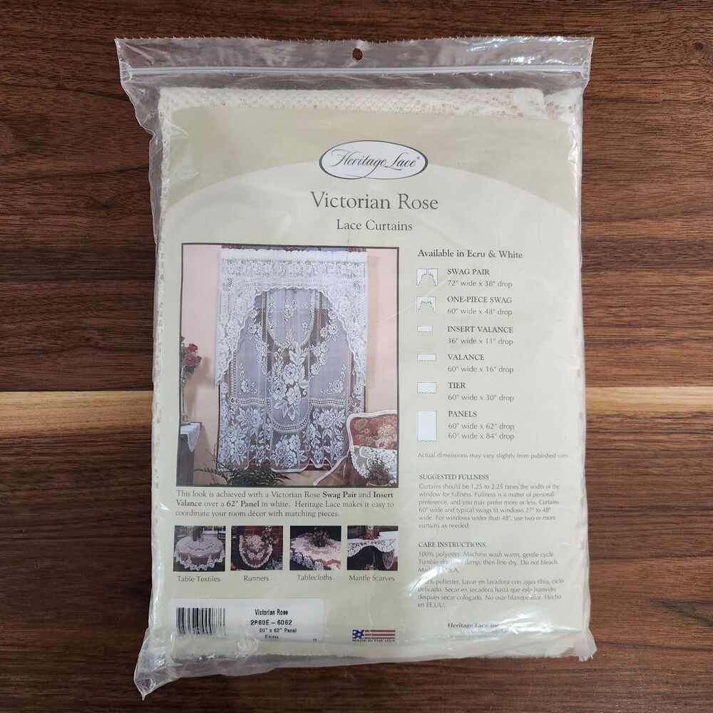 Heritage Lace Victorian Rose Lace Curtains #2860E-6062 60x62" Panel Ecru New